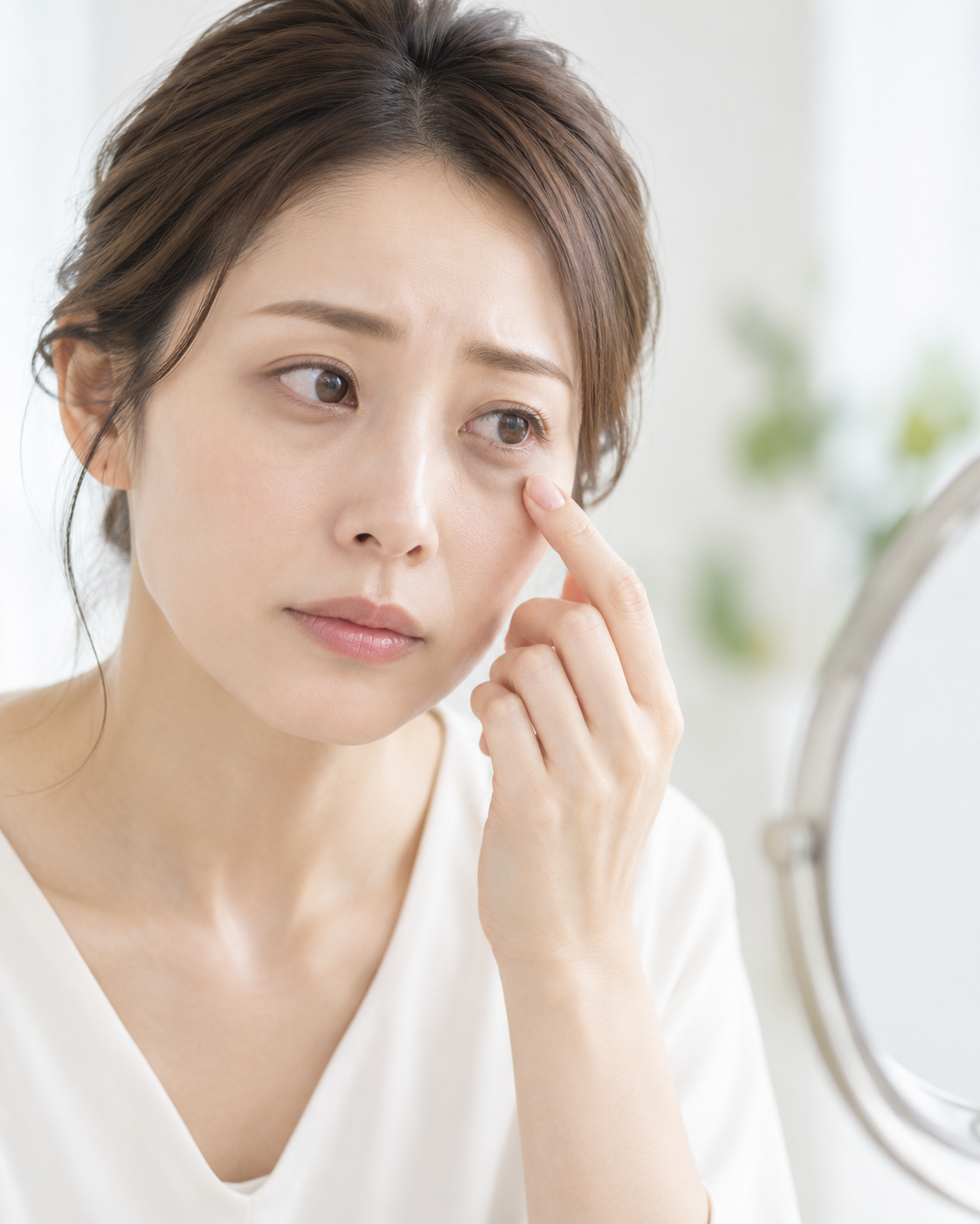 黒クマを気にして目元を確認する女性のイメージ